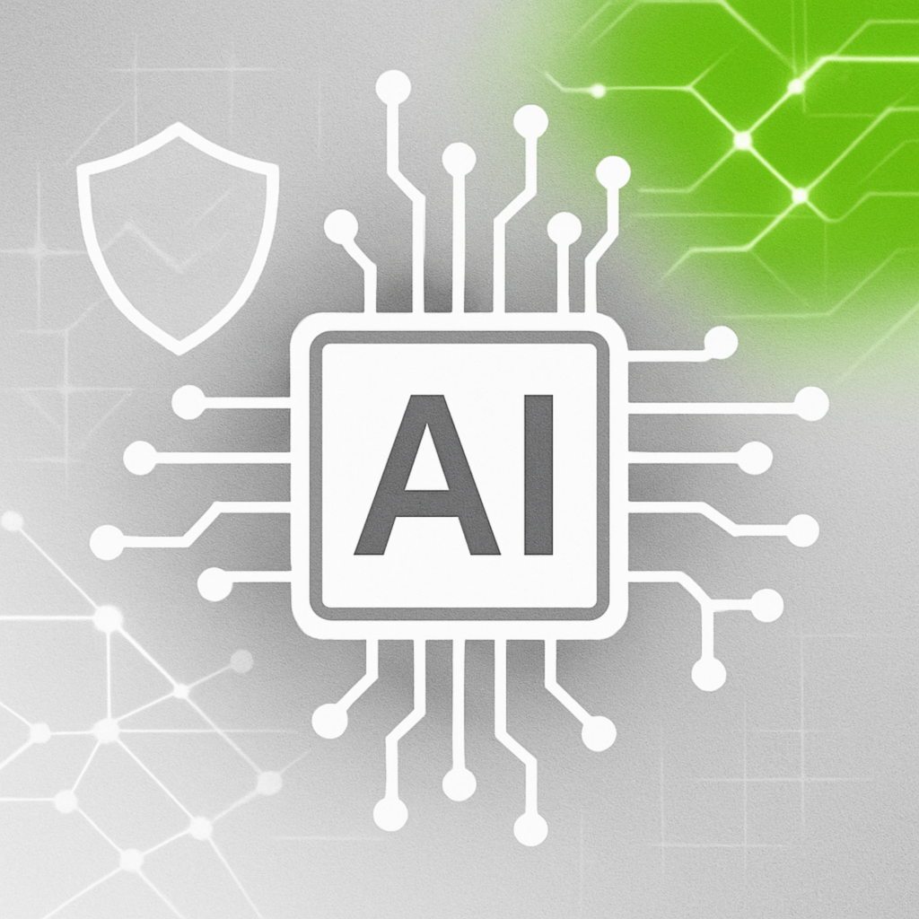 Graphic of AI on Microchip with Security Badge to Illustrate if AI Will Replace Cybersecurity Professionals?